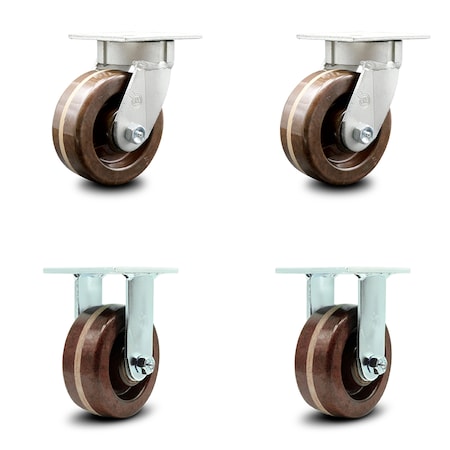 Service Caster 5 Inch Kingpinless High Temp Phenolic Wheel Swivel Caster Swivel 2 Rigid, 2PK SCC-KP30S520-PHRHT-2-R-2